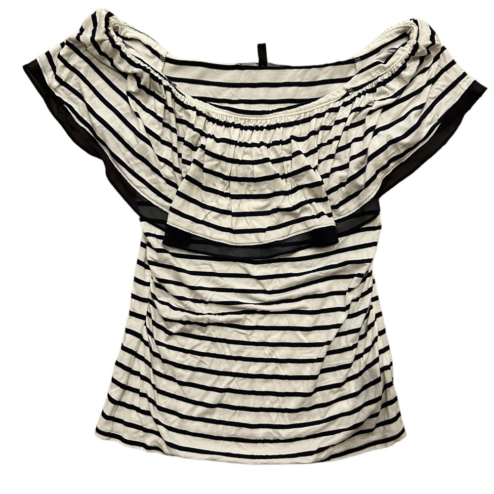 Off the Shoulder Ruffled Tee Striped